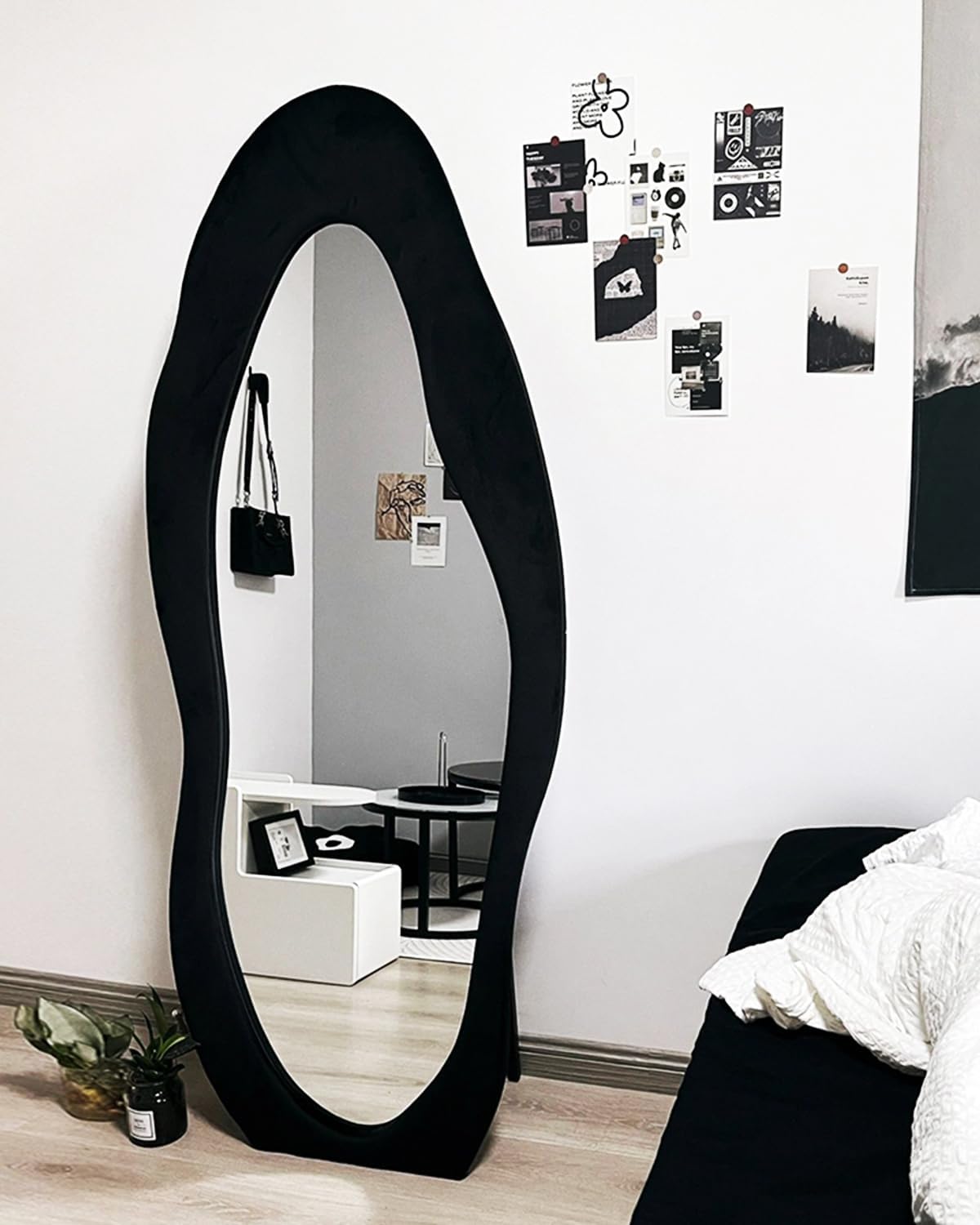 DYNWELL Espejo de longitud completa, espejo de suelo con soporte, espejo de piso para bebé, espejo de pared de longitud completa, espejo de pie de