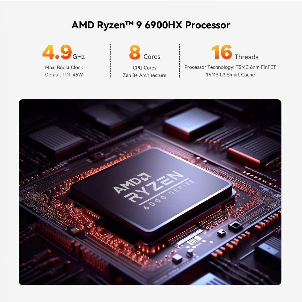Beelink Mini PC SER6, AMD Ryzen 9 6900HX(hasta 4.9 GHz) 8C16T, mini computadora de escritorio de 32 GB DDR5 RAM 1 TB M.2 NVMe SSD, PC para juegos