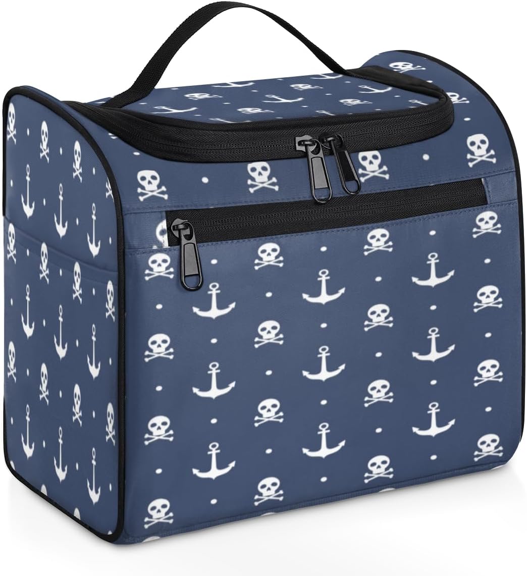 Skull Interesting Toiletry Bag for Women Travel Makeup Organizer with Hanging Hook Traveling Cosmetic Bags for Toiletries Accessories