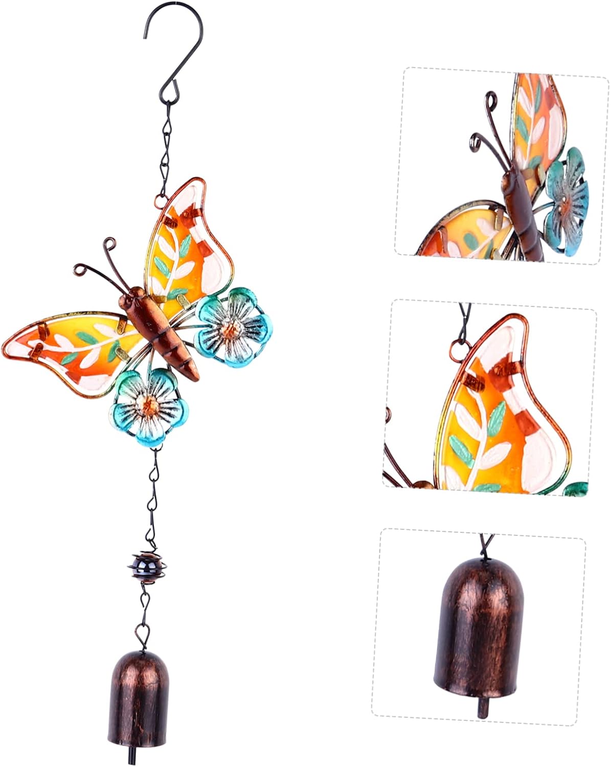Campanillas de viento de mariposa pintadas, escultura de mariposa, campanas de viento decorativas, campanas de viento, campanillas de viento de