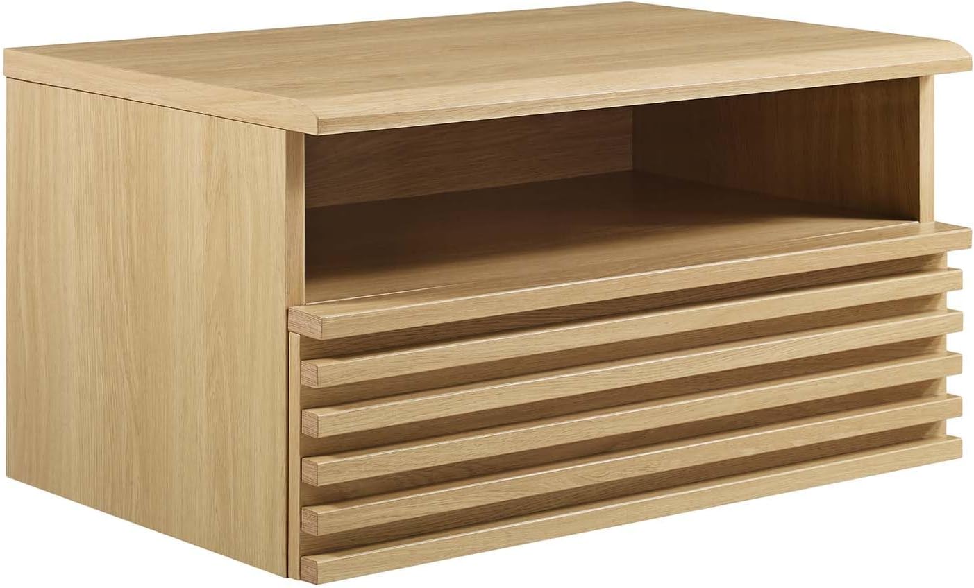 Modway Render Mid-Century – Mesita de noche moderna para montaje en pared, roble