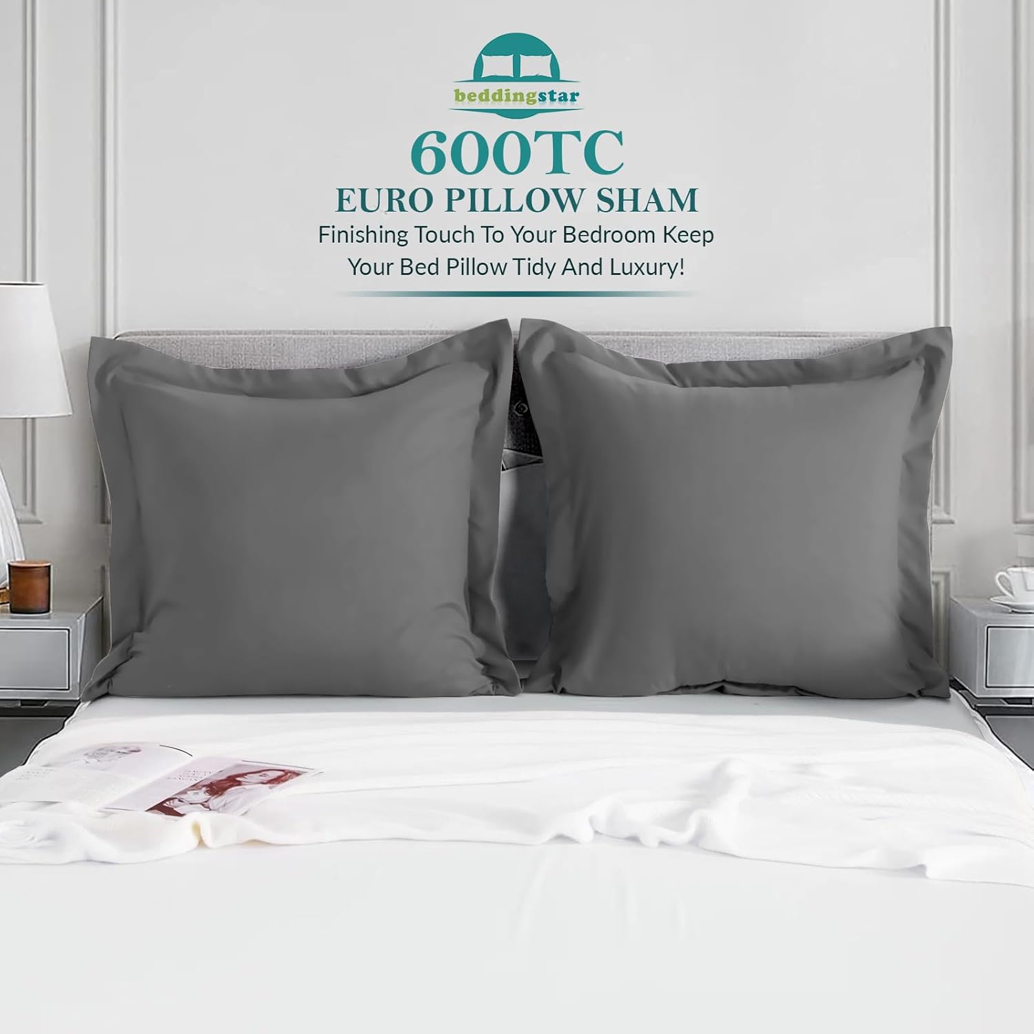 Beddingstar – Juego de 2 fundas de almohada 100% algodón egipcio de 600 hilos