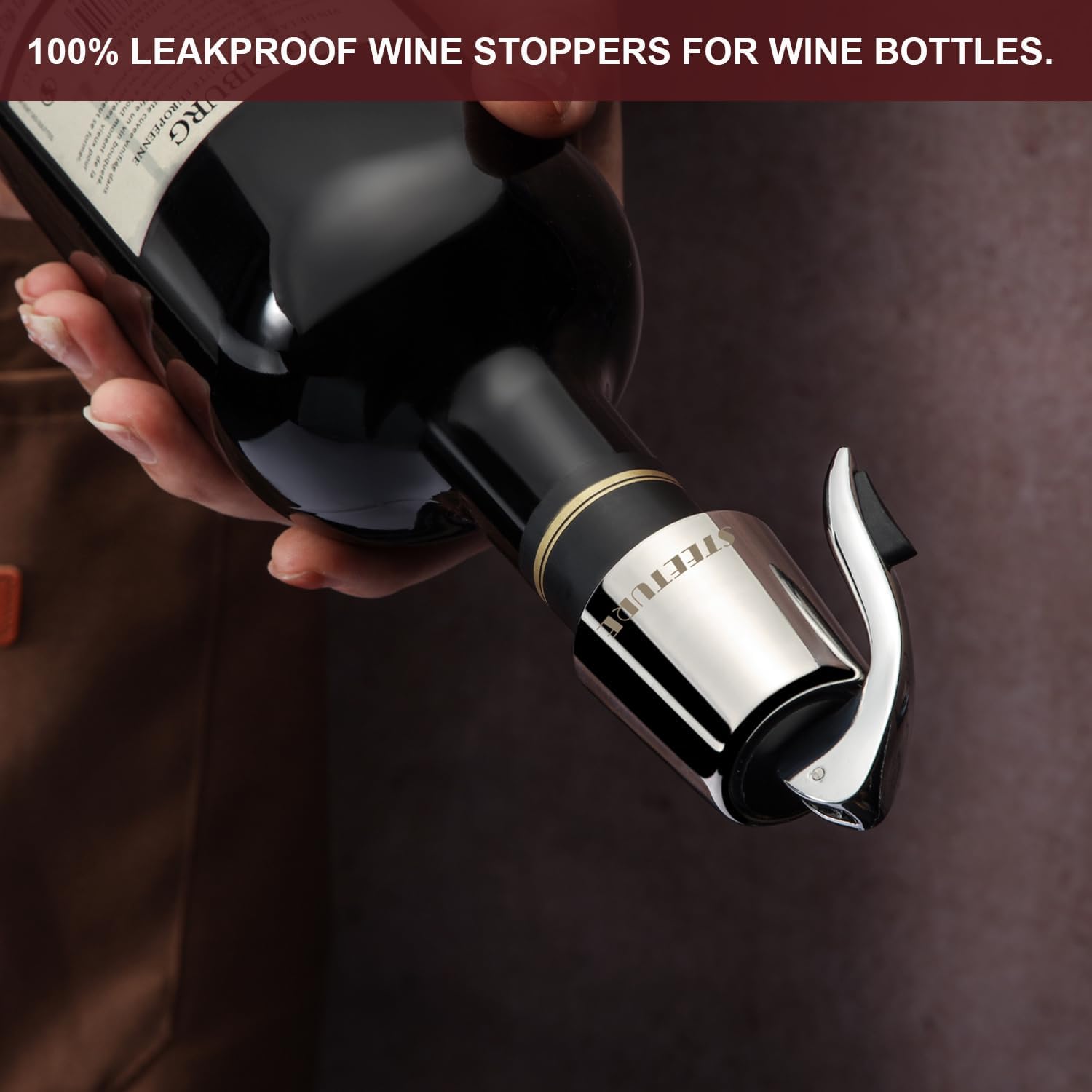 Tapones de vino para botellas de vino, paquete de 2, corchos de vino de acero inoxidable con tapón de silicona, a prueba de fugas, reutilizable para