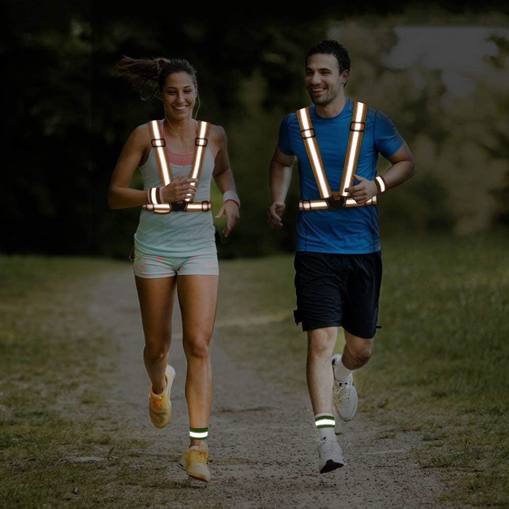 Chaleco reflectante para correr, paquete de 2 unidades, equipo reflectante de alta visibilidad para correr por la noche, ciclismo, motocicleta,