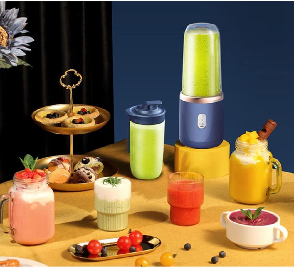 TAMOSH Mezclador de 6 cuchillas con vaso exprimidor y tapa, portátil recargable por USB, máquina mezcladora de jugo de fruta pequeña (rosa)