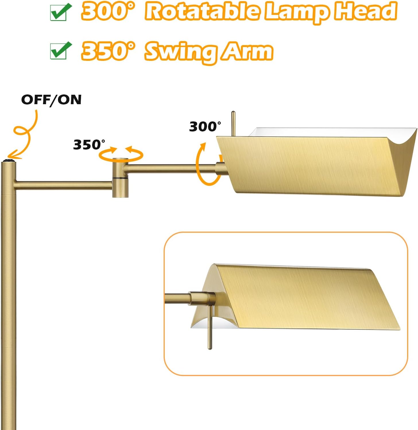 Mlambert Lámpara de pie de lectura, lámpara LED de farmacia con brazo oscilante, lámpara de pie ajustable de cabeza giratoria, base E26, lámpara de