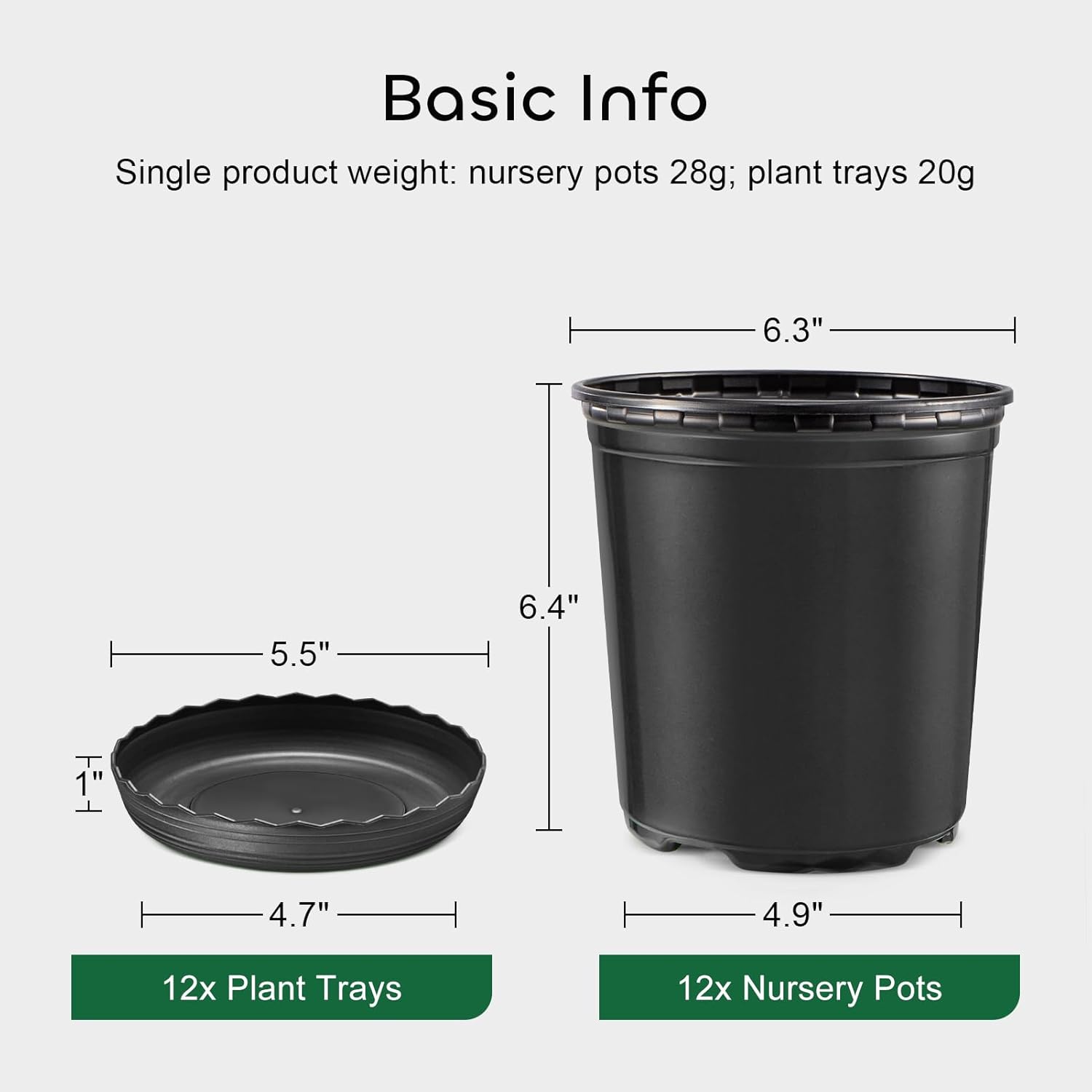 GROWNEER Juego de 12 macetas flexibles de 6 pulgadas de 1 galón para plantas, macetas con orificio de drenaje y platillo, contenedor para plantas de
