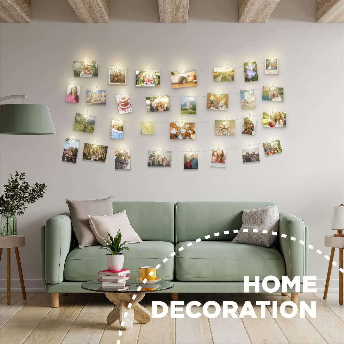 Cadena de luces con clip para fotos (16.4 ft, 50 LED, 30 clavijas), funciona con pilas, luz de hadas colgante para dormitorio