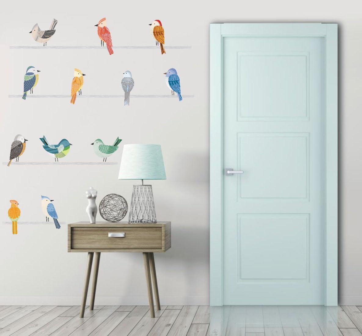 OLMIXA Vinilo decorativo de pared de pájaros grandes, diseño de pájaros en alambre, vinilo colorido con temática de naturaleza, arte de pared para
