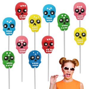 Paletas de Halloween con diseño de calavera para el Día de los Muertos, envueltas individualmente (paquete de 12) Paletas de Halloween con diseño de calavera para el Día de los Muertos, envueltas individualmente (paquete de 12)