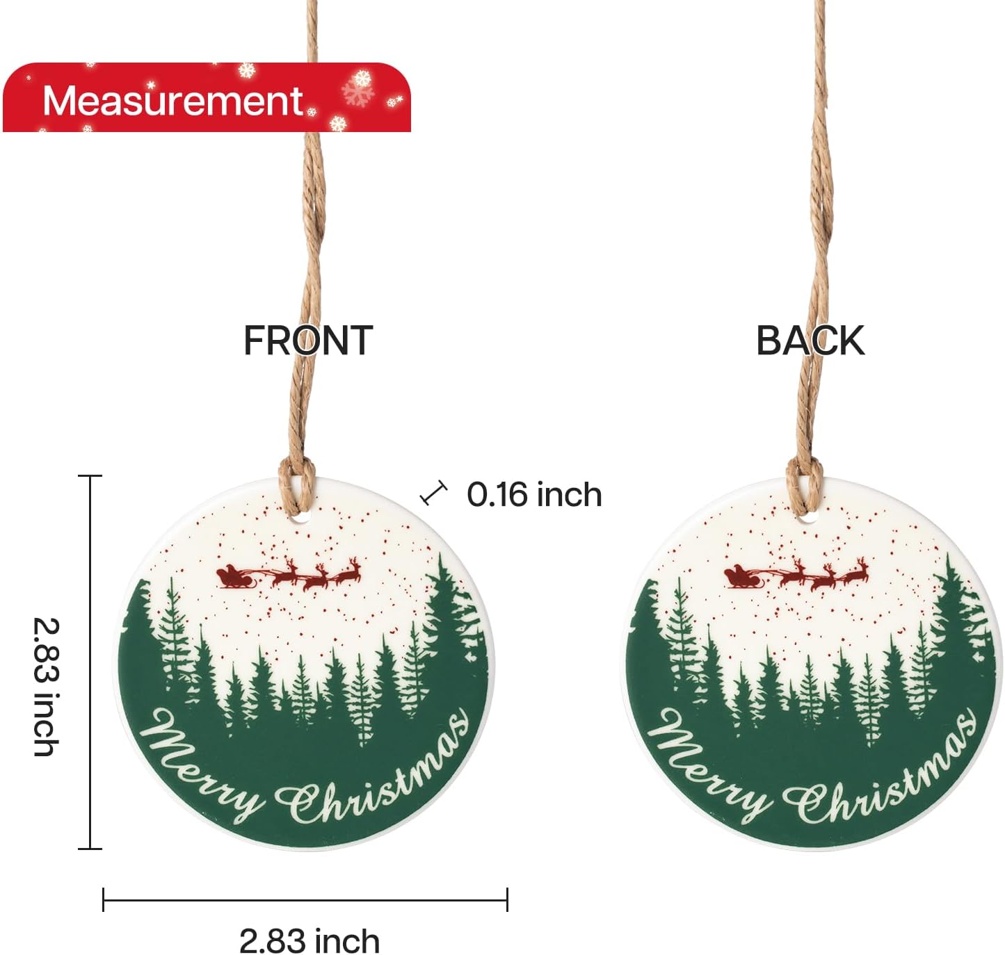 Adorno de Navidad brillante para árbol de Navidad, ciervo, regalo de boda, regalo de pareja, pareja de recién casados, redondo (blanco y verde)