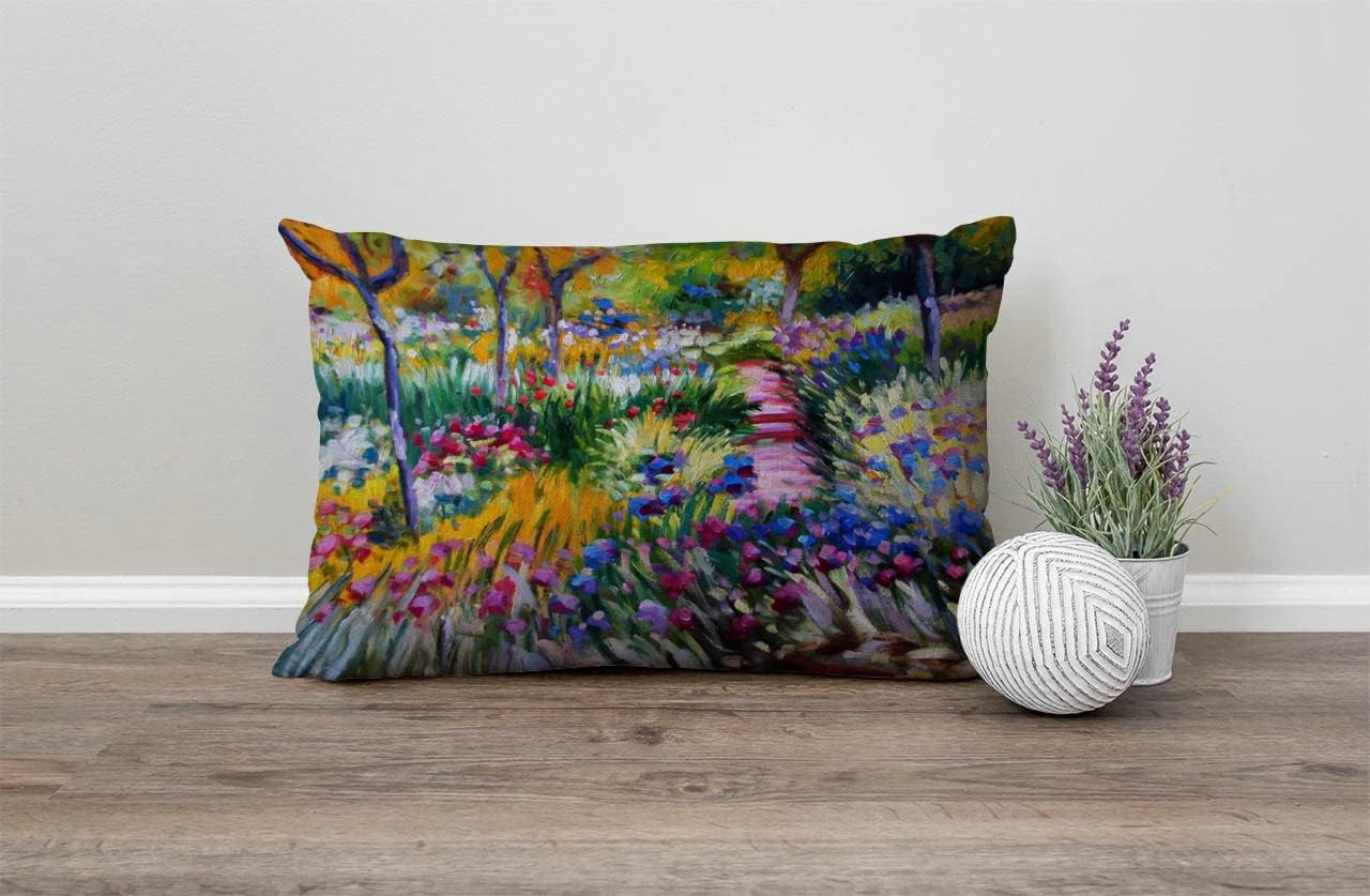 Monet Painting – Funda de cojín decorativa de lino y algodón para sofá, cama, 12 x 20 pulgadas