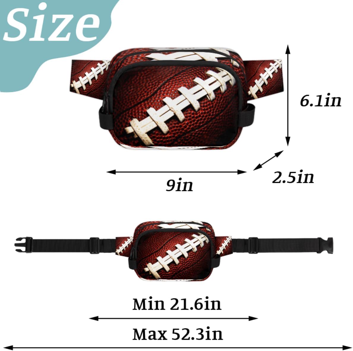 Riñonera de fútbol americano para hombres y mujeres, bolsa cruzada de fútbol con correa ajustable, bolsa impermeable para viajes, caminar, correr,
