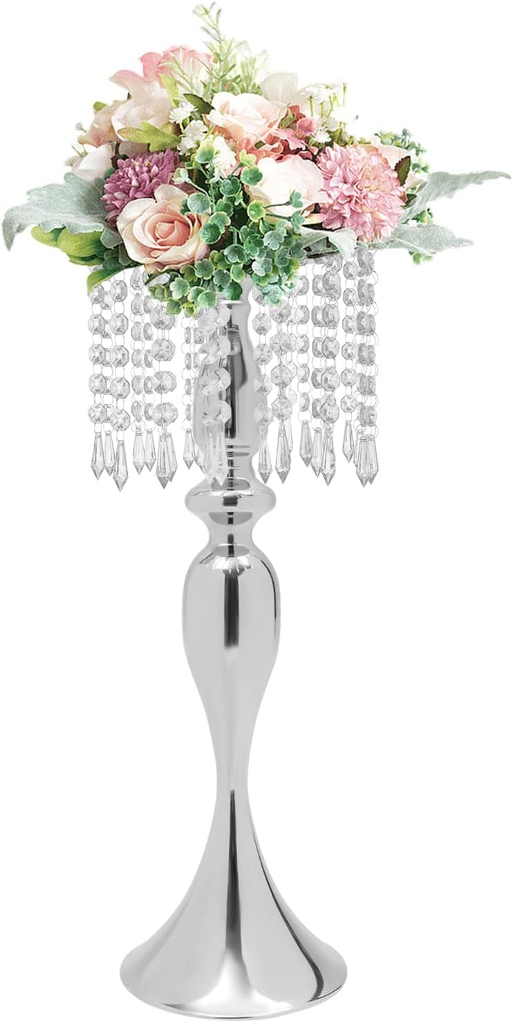 Soporte de flores de cristal plateado, centros de mesa de boda para mesas, 10 piezas de plomo de carretera, jarrón de metal para mesas de recepción,