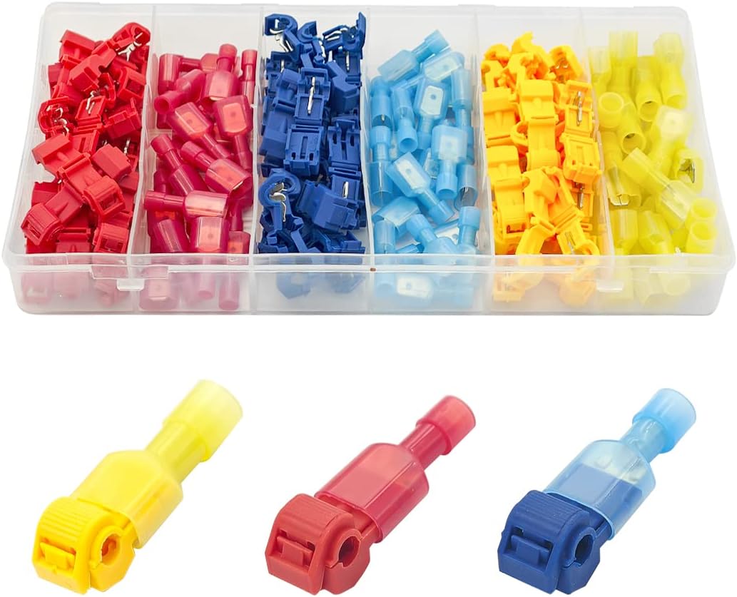 120 conectores de cable T-Tap, conectores eléctricos AWG 22-10, terminales de cable de empalme rápido autodespegables, kit surtido de terminales de