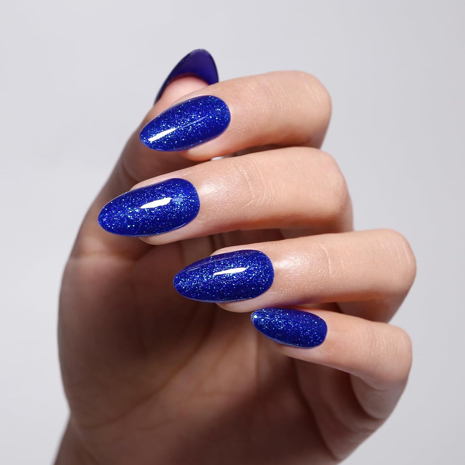 Imtiti Esmalte de uñas en gel con purpurina, 1 unidad de 0.5 onzas líquidas de esmalte de uñas de gel azul medio brillante, esmalte de uñas de color