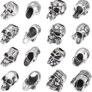 UNICRAFTALE 16cs 8 estilos de aleación de plata antigua calavera cuentas al aire libre EDC herramienta paracaídas cuerda calavera cuentas retro UNICRAFTALE 16cs 8 estilos de aleación de plata antigua calavera cuentas al aire libre EDC herramienta paracaídas cuerda calavera cuentas retro