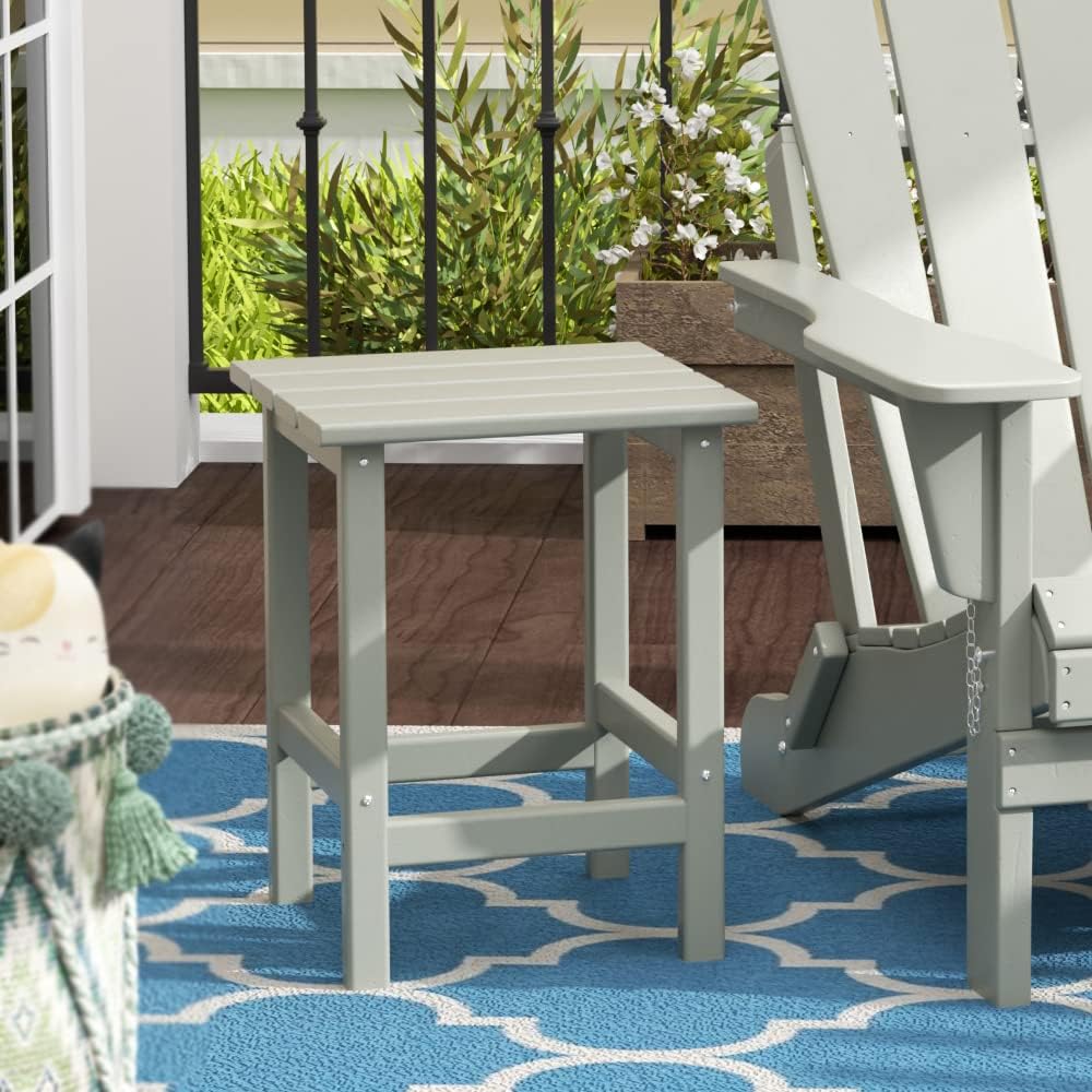 WestinTrends Mesa auxiliar para exteriores, para todo tipo de clima, de madera de polietileno Adirondack, mesa auxiliar cuadrada para piscina,