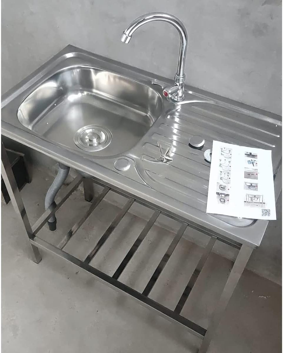 Fregadero de cocina independiente plateado de 30 pulgadas, fregadero de acero inoxidable para interiores y exteriores, lavabo de mano con banco de