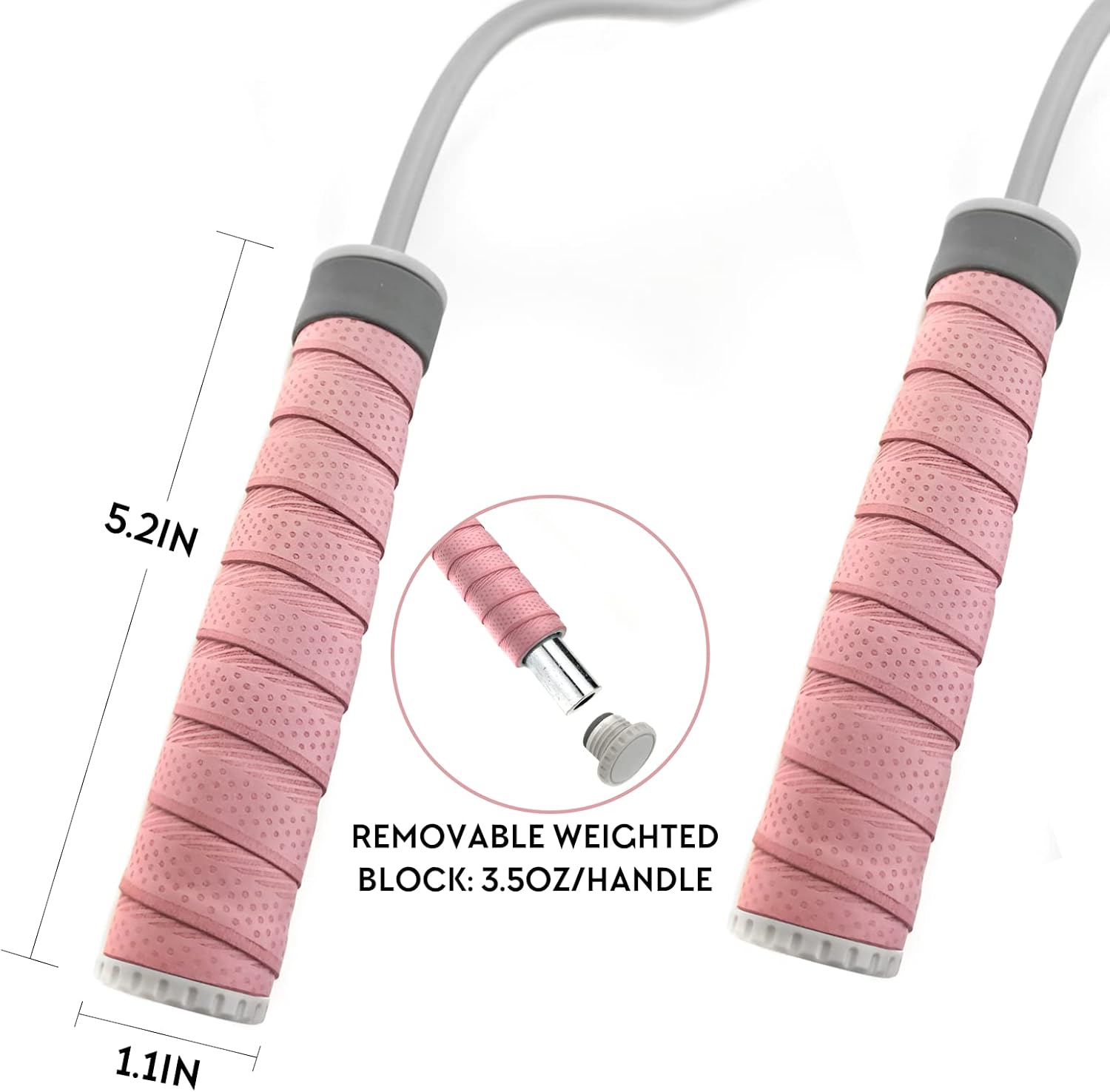 Cuerda de saltar con peso de 1 libra para fitness, asas de piel sintética ajustables que absorben el sudor y cuerda de PVC para mujeres y hombres,