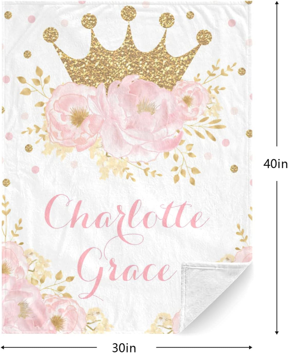 Mantas de bebé personalizadas para niñas con nombre, regalos de bebé personalizados para niñas, manta rosa suave para niña, corona floral rosa, 30 x