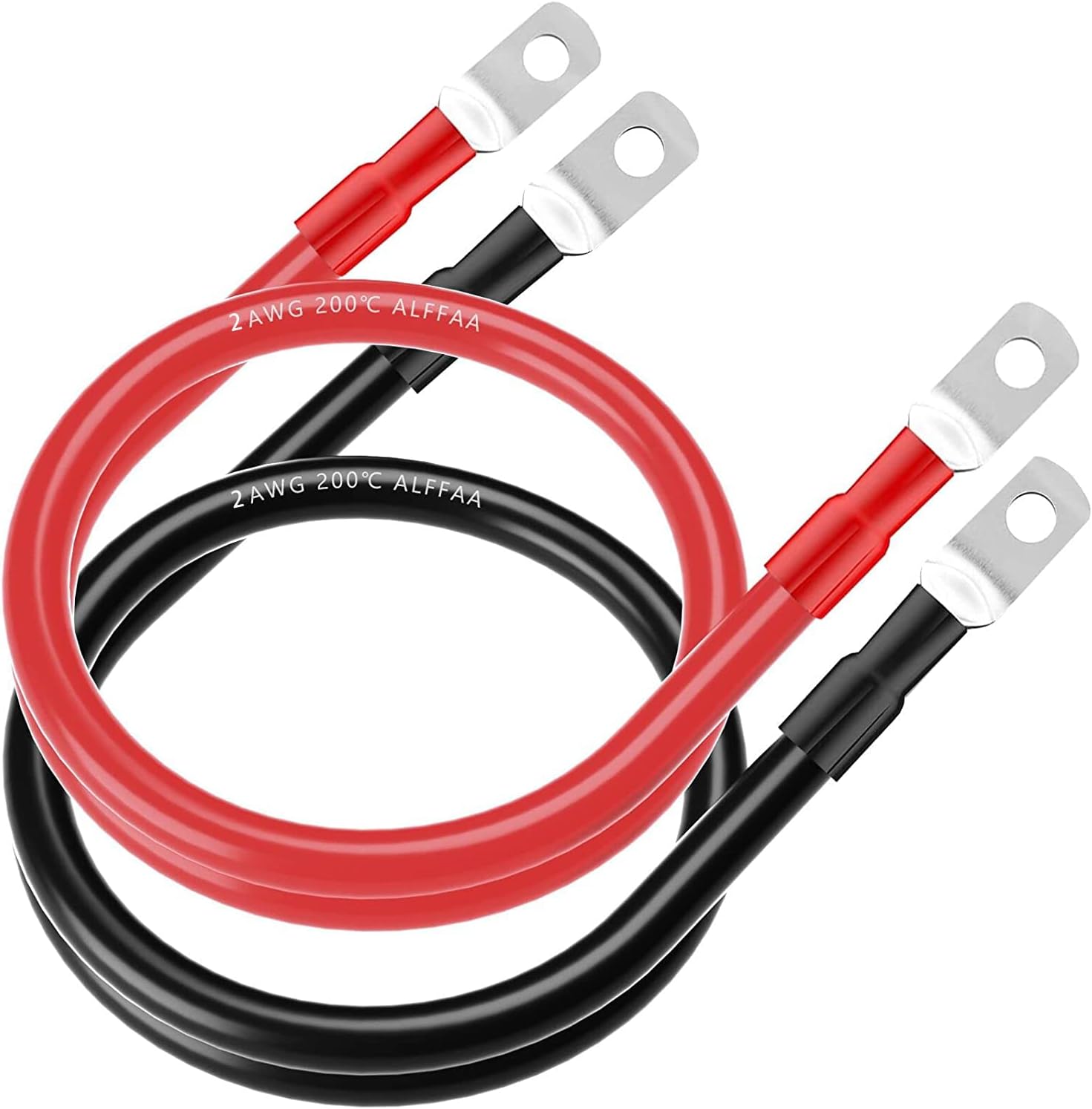 Cables inversores de energía de batería paralela de calibre 4 AWG rojo + negro para energía solar, automovilística y marina (juego) (2 pies)