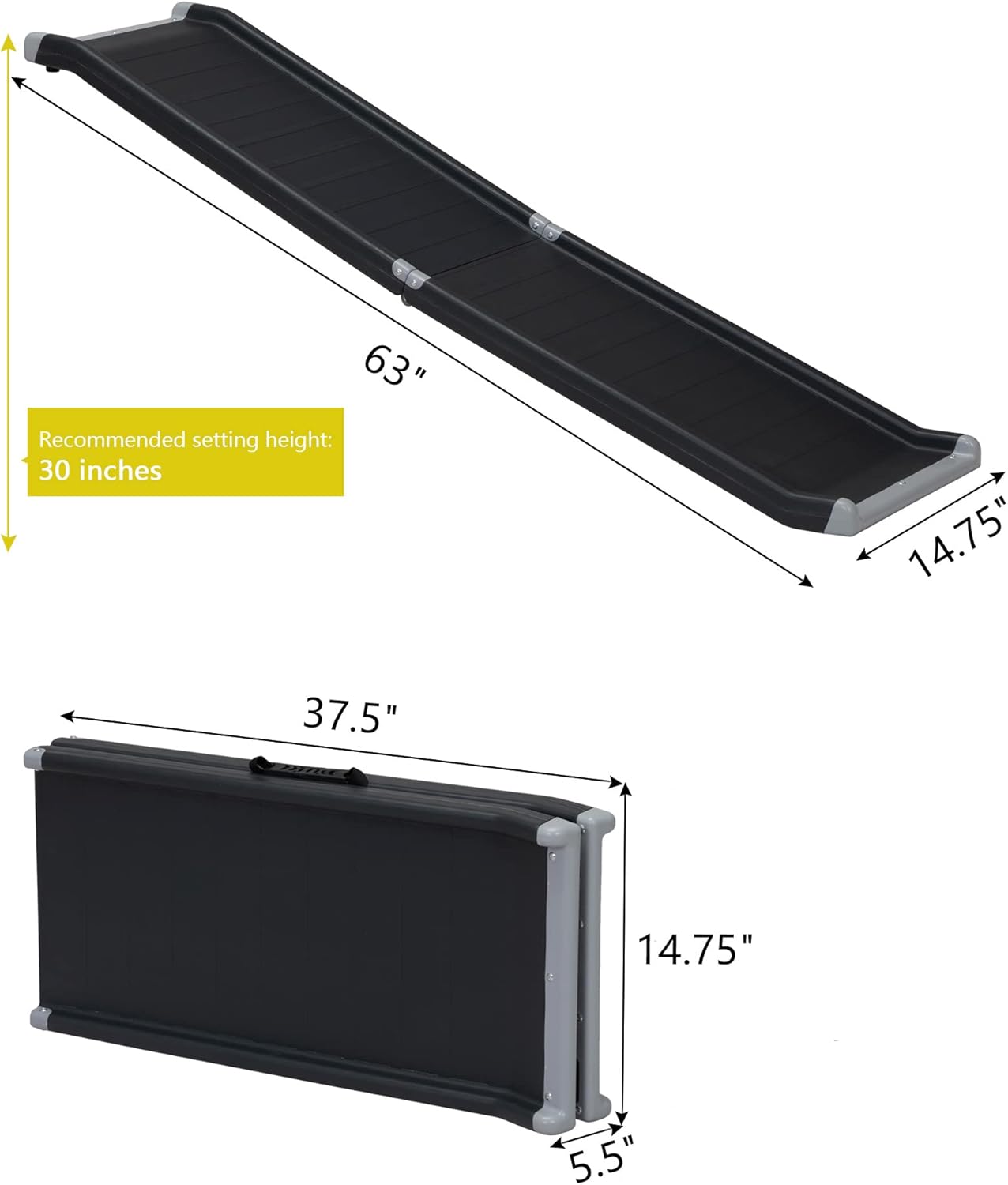 Rampa plegable para mascotas de 63 pulgadas de largo con marco de metal integrado, rampa de coche para perros con superficie antideslizante,