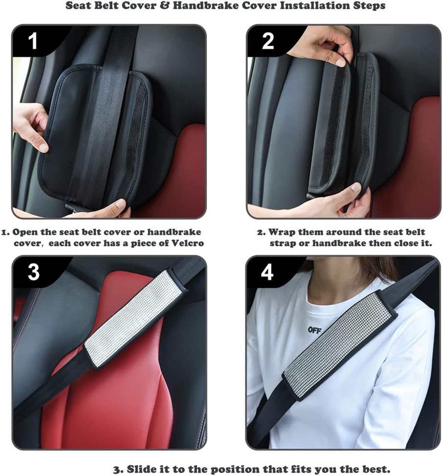 Valleycomfy – Fundas para cinturón de seguridad de cuero de microfibra con diamantes de imitación, fundas para cinturón de seguridad para mujeres,