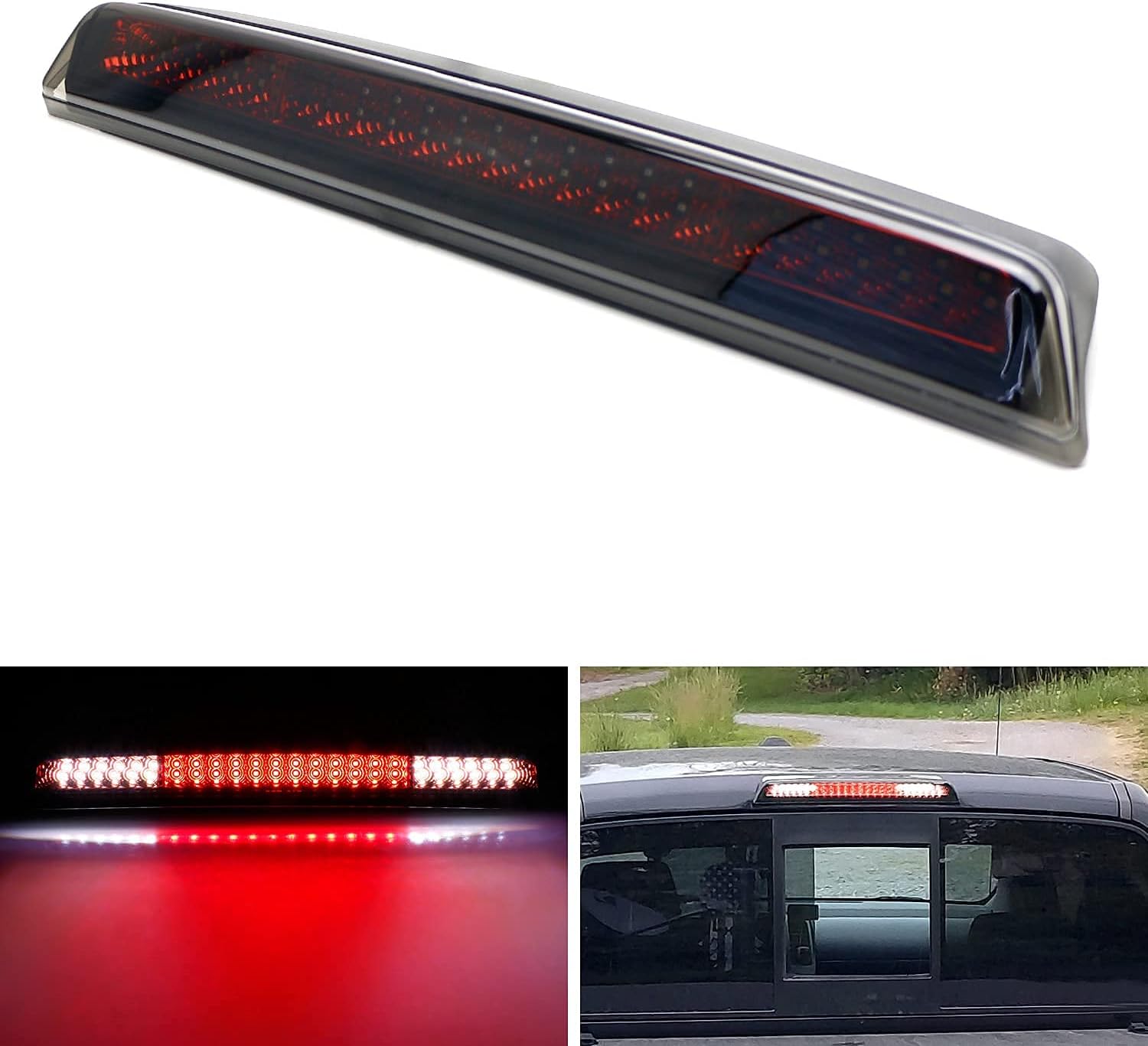 iJDMTOY Lente ahumada estroboscópica estilo F1 con reflector cromado rojo 48-SMD LED de montaje alto, tercer freno, montaje de luz de