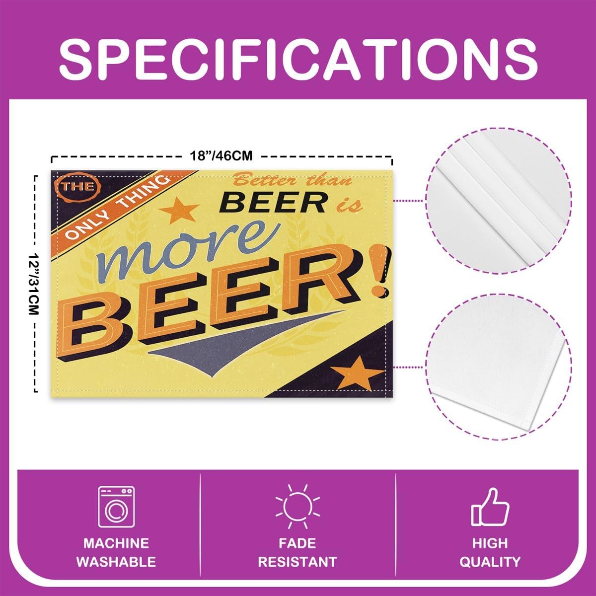 Juego de 4 manteles individuales de cerveza, de 12 x 18 pulgadas, para niños, retro, para amantes de la cerveza, manteles individuales para mesa de