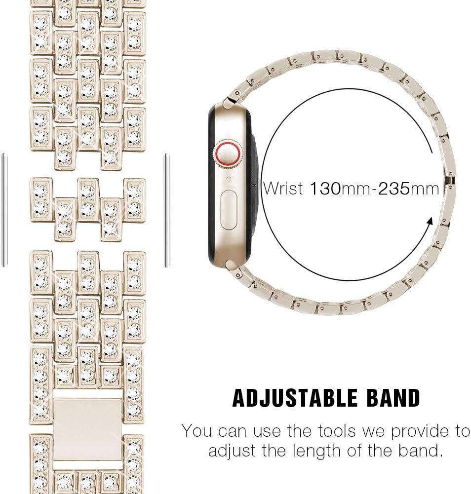 Supoix – Correas para Apple Watch de 1.49, 1.57, 1.61, 1.65, 1.73, 1.77, 1.93pulg. y funda, para mujer, con diamantes de imitación, de metal, 2