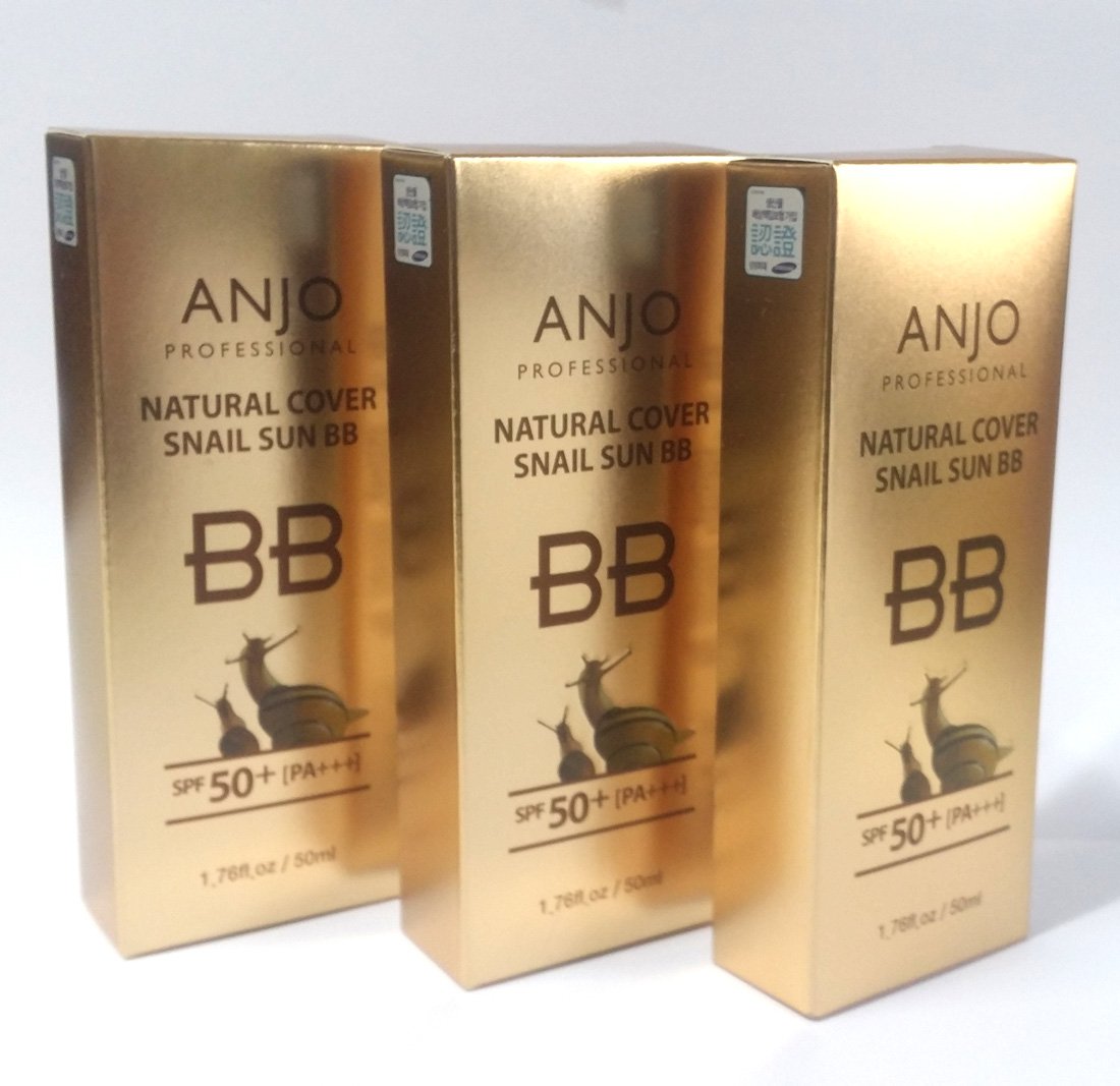 ANJO  Cubierta natural de caracol Sun BB Cream SPF 50+PA +++ 1.7 fl oz X 3EA  Base de maquillajeMucus de caracolCosméticos coreanos