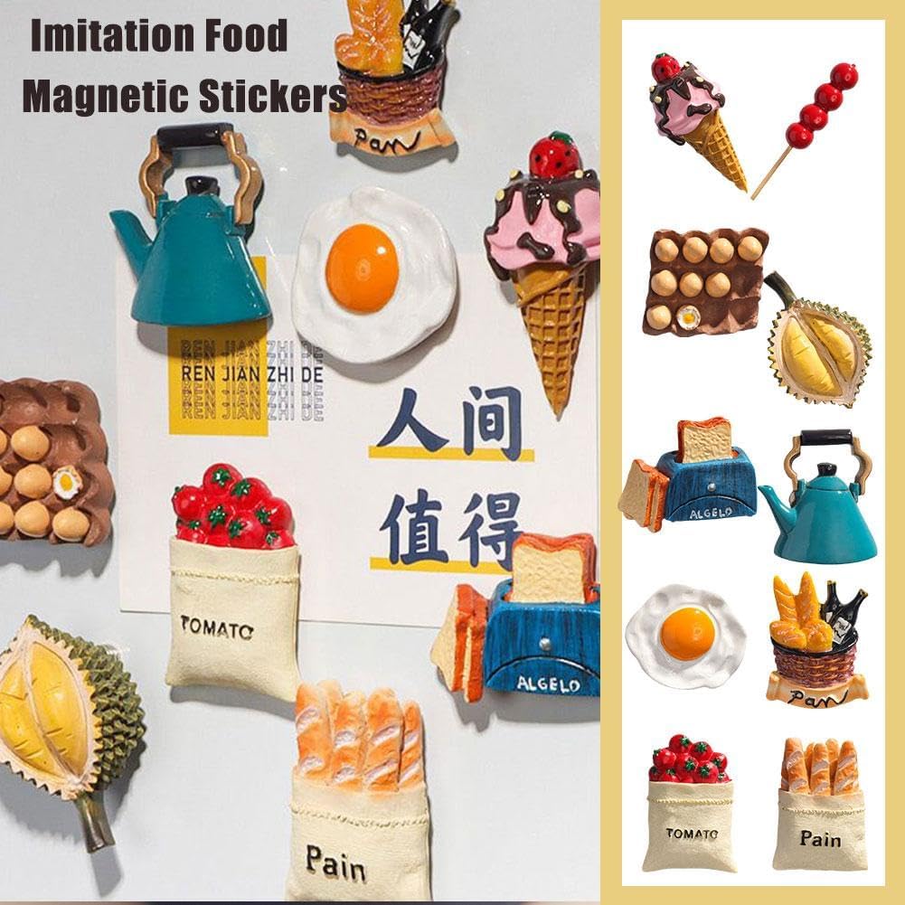 Imán de nevera de alimentos de simulación 3D, imán creativo de pizarra blanca, huevo de resina, heladopan, decoración del hogar, accesorios de