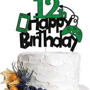 Dcokska Decoración para pastel de cumpleaños número 12, controlador de juego con purpurina, decoración de pastel de feliz cumpleaños, suministros de Dcokska Decoración para pastel de cumpleaños número 12, controlador de juego con purpurina, decoración de pastel de feliz cumpleaños, suministros de