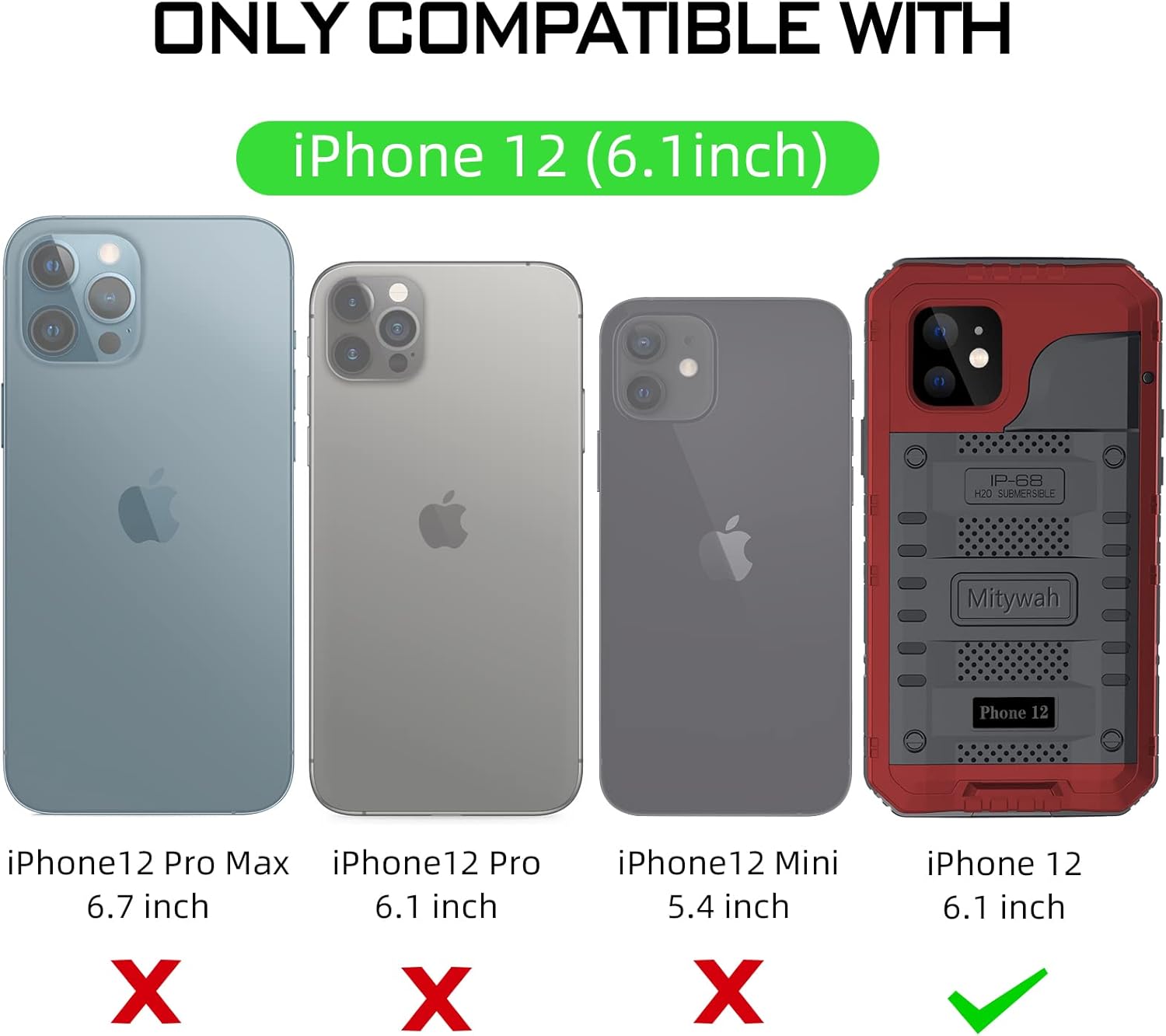 Mitywah Funda impermeable para iPhone 12, resistente a prueba de golpes con protector de pantalla integrado, carcasa de metal protectora submarina