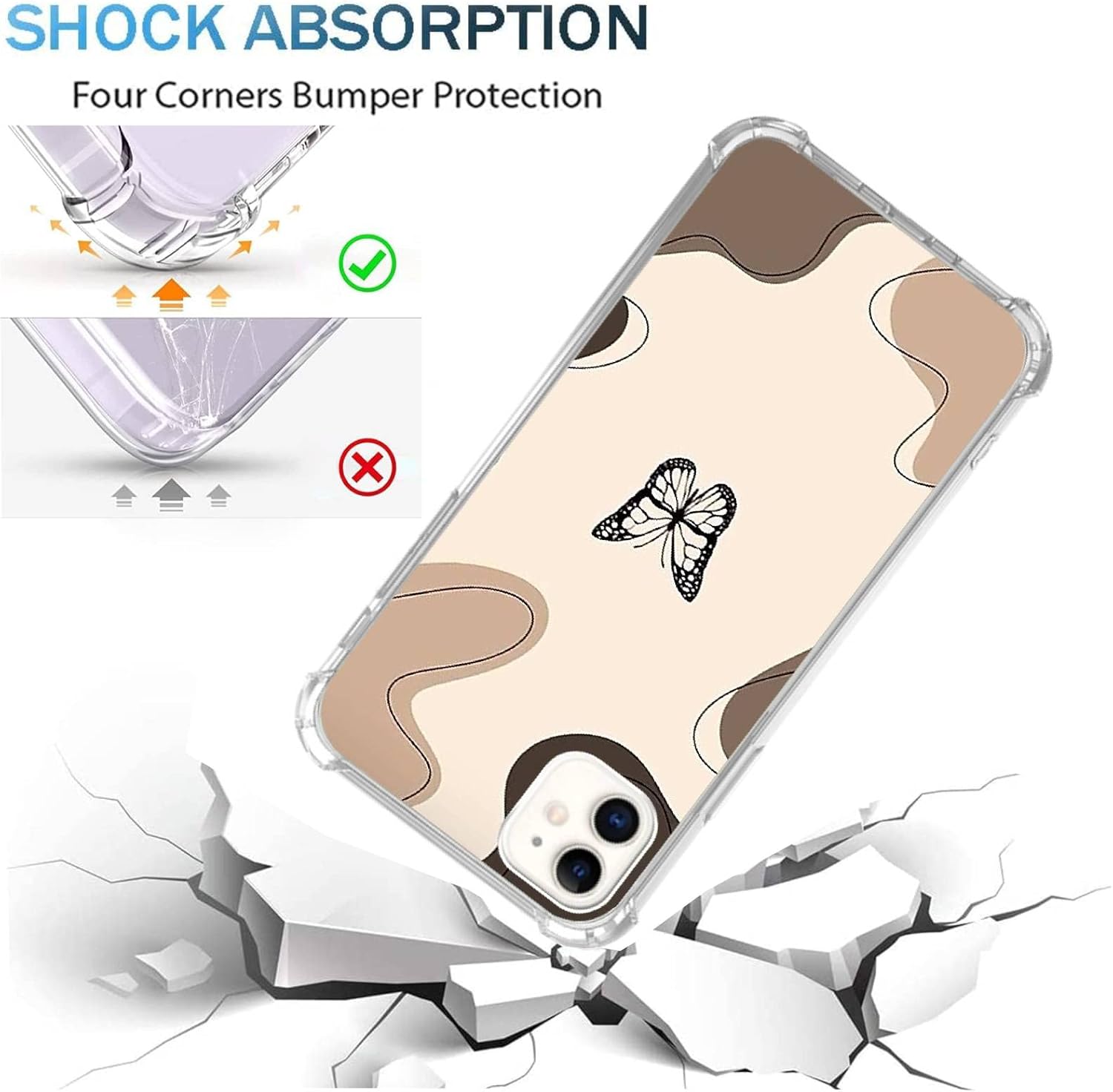 Bonita funda minimalista de mariposa marrón compatible con iPhone 12iPhone 12 Pro, diseño de mariposa retro remolino para adolescentes, niñas y