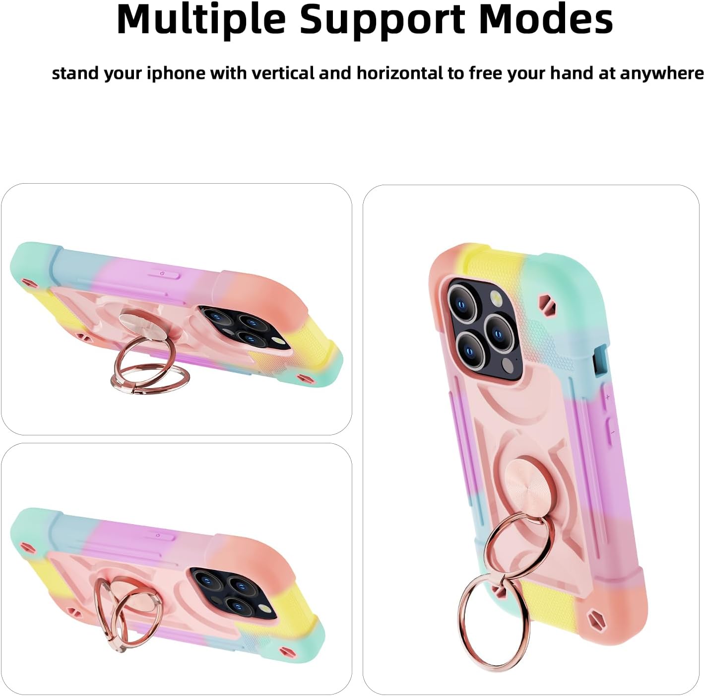 MARKILL Funda compatible con iPhone 15 Pro Max de 6.7 pulgadas con soporte de doble anillo, funda resistente de grado militar a prueba de golpes