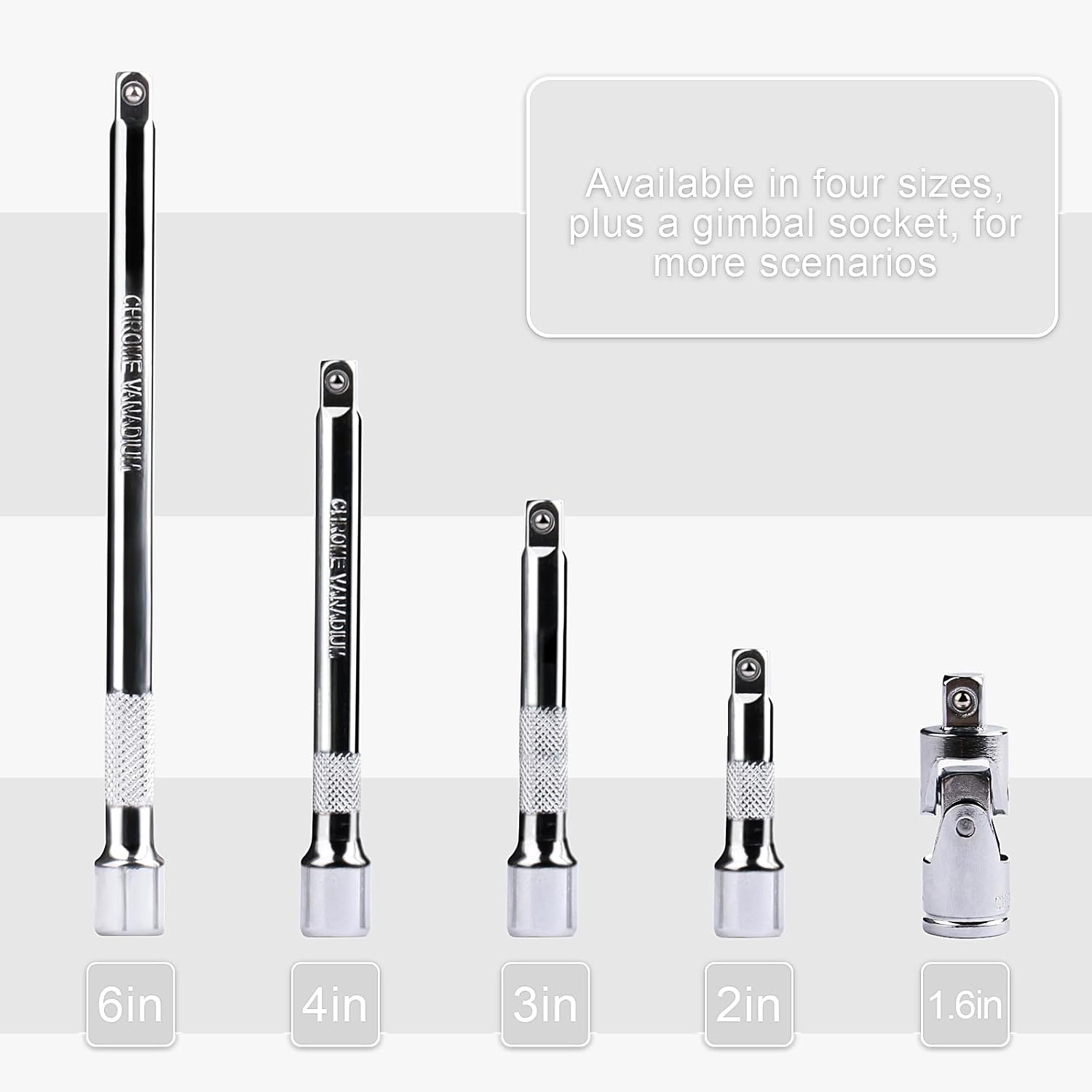 Juego de extensión de enchufe de 14″, juego de 5 barras de extensión, incluye 4 extensiones (2″50mm, 3″75mm, 4″100mm, 6″150mm) y 1 x 14 pulgadas,