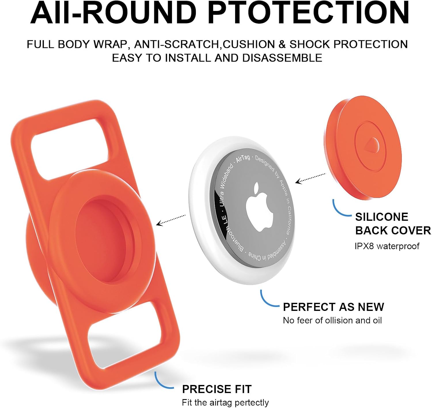 Paquete de 4 soportes para collar de perro AirTag, seguro y cómodo, collar de gato Airtag, soporte para mascotas Airtag para Apple Airtag