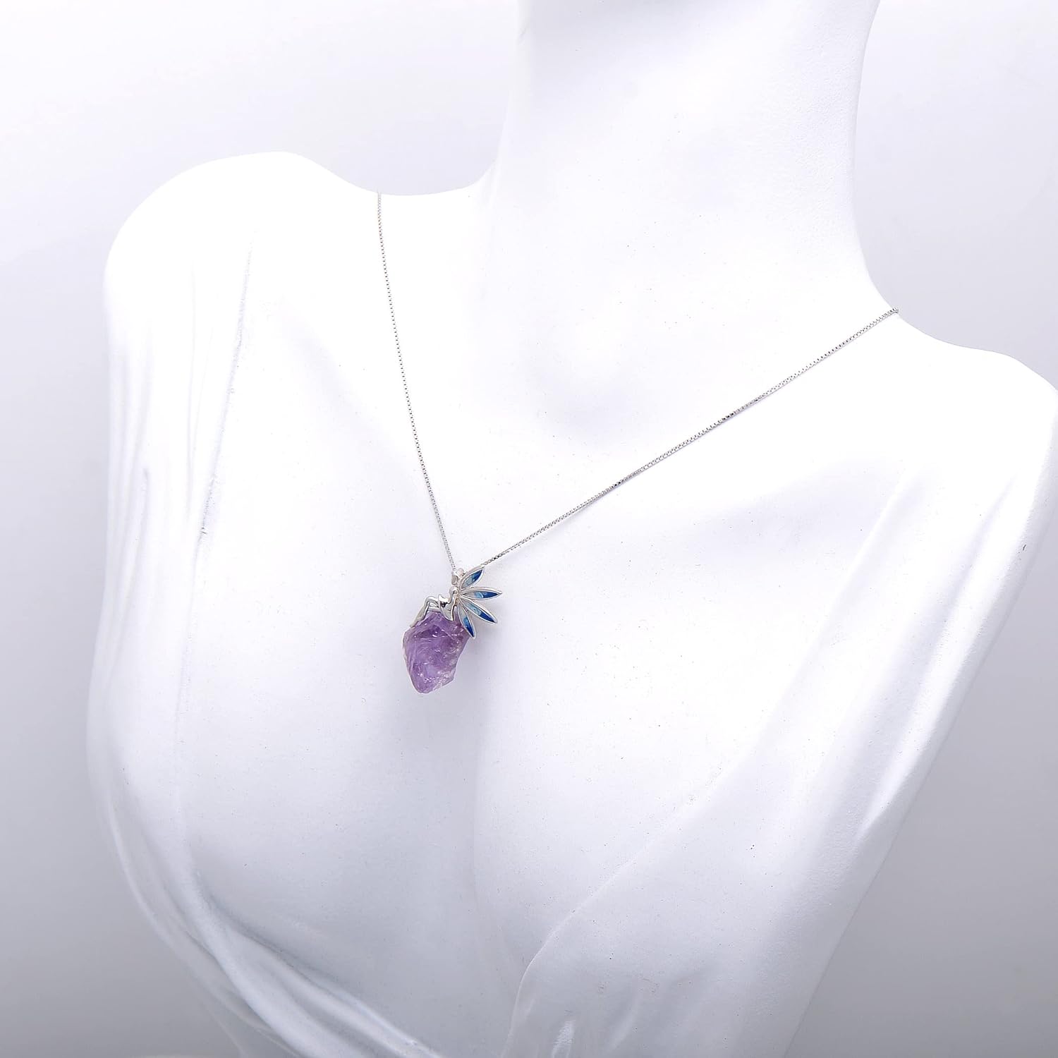 Paialco 925 Sterling Silver Fairy Sitting on Amethyst Rock Rough Stone Necklace for Women