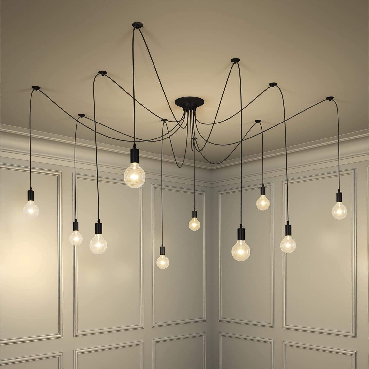 GLW Lámpara de araña de techo de 10 brazos, antigua, clásica, ajustable, iluminación colgante para mesa de comedor, E26, lámpara retro moderna para