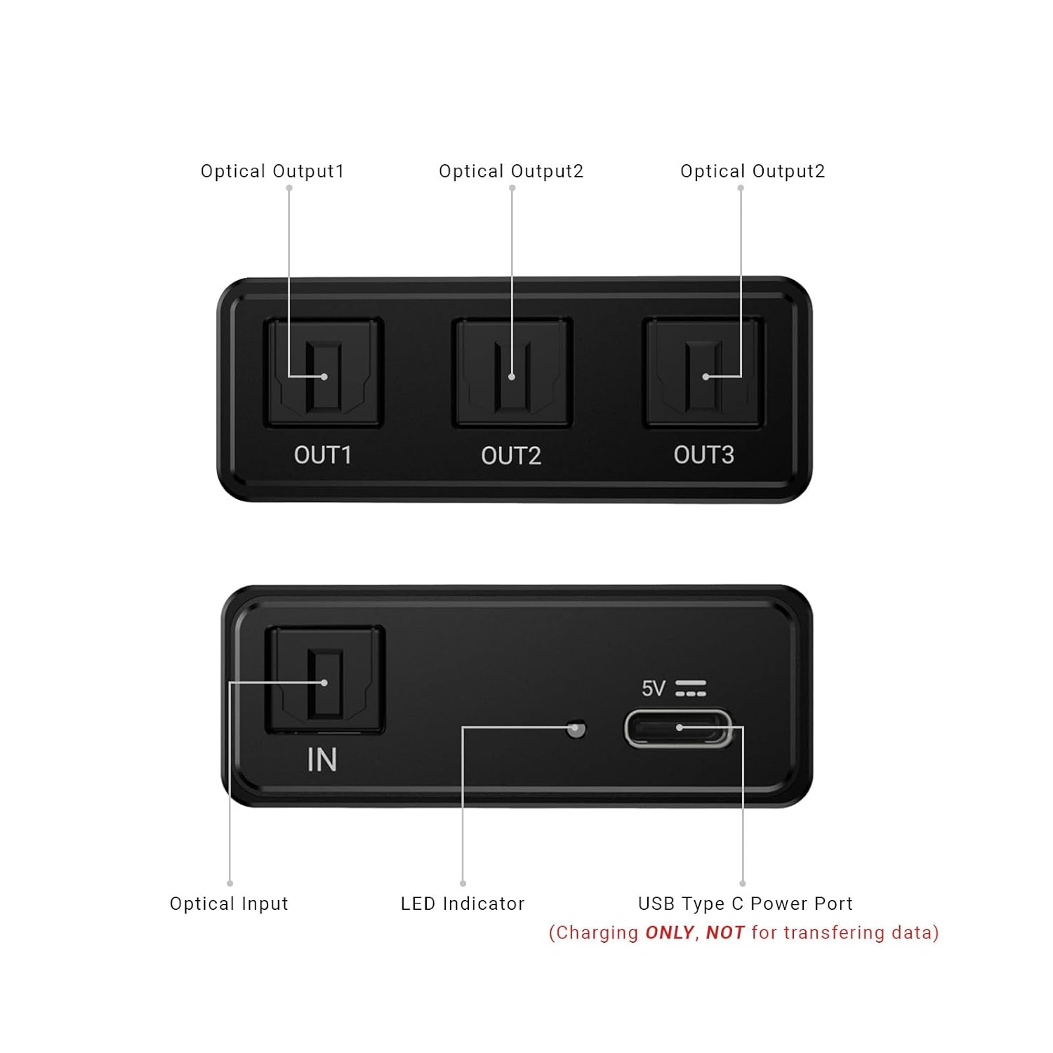 Cubilux Divisor de audio óptico digital 1 en 3 salidas, divisor de cable óptico digital SPDIF para TV, juegos, distribuidor Toslink compatible con