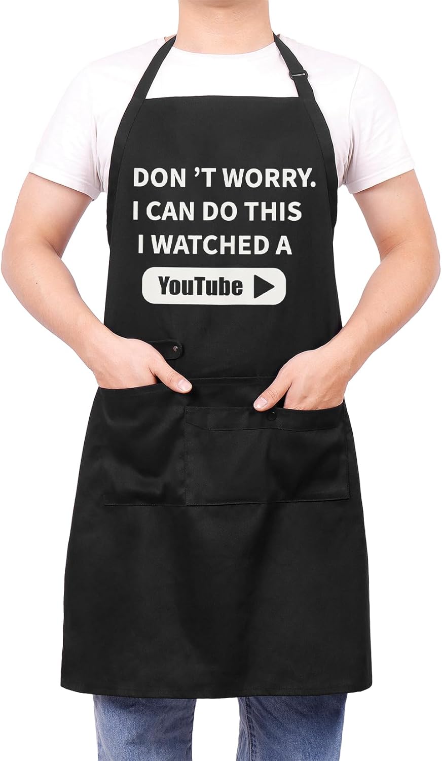 BESTVIVE Mens BBQ Apron with Pockets, Funny Cooking Chefs Aprons for Men, Grill Waterproof Kitchen Apron for Father Dad Gifts