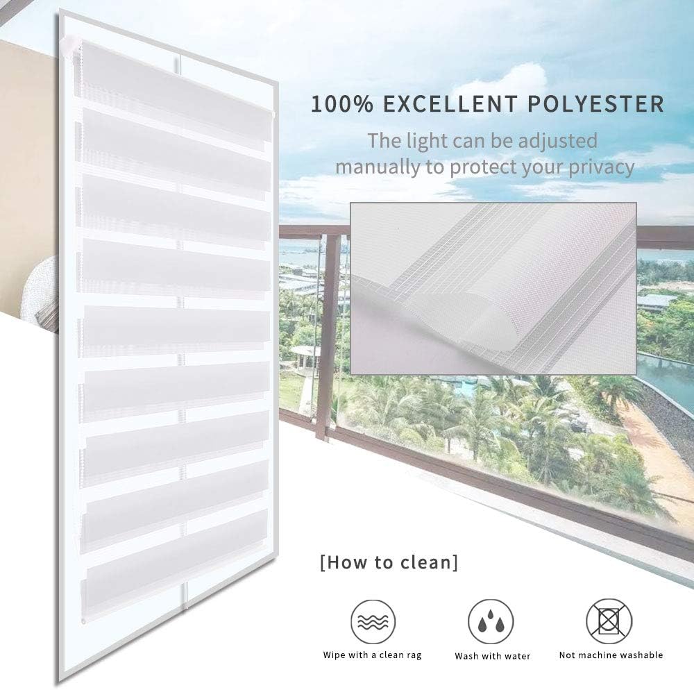 LUCKUP – Cortina horizontal para ventana, persianas enrollables dobles estilo cebra, fácil de instalar, 27.6 x 59 pulgadas, color blanco