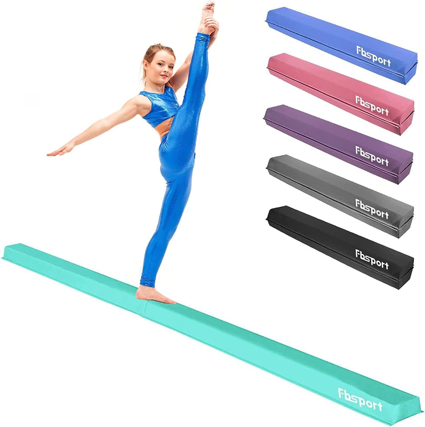 FBSPORT 810ft Balance Beam Folding Floor Gymnastics Equipment PU Leather for Kids Adults,Non Slip Rubber Base, Gymnastics Beam for Training,
