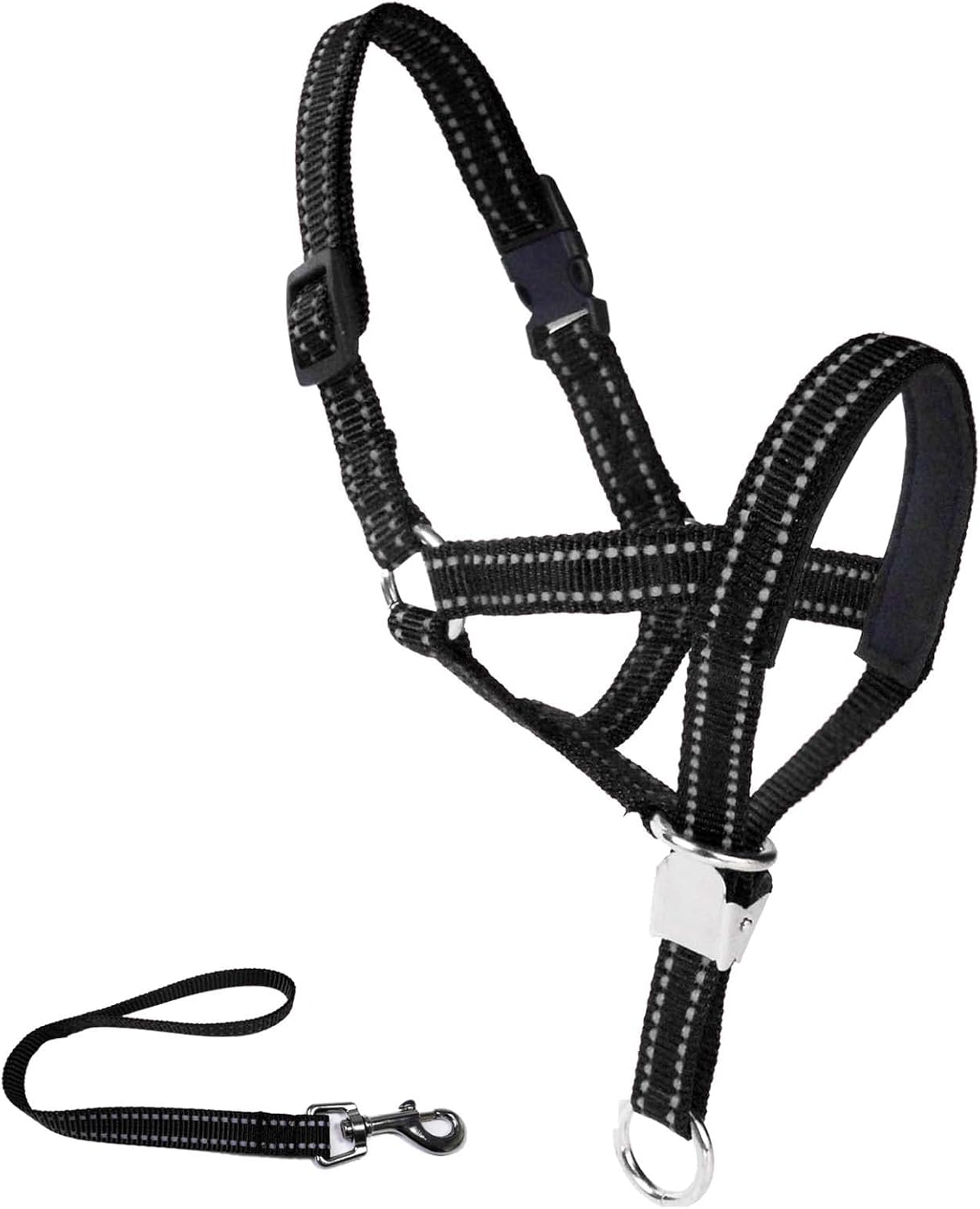 OHVEECA Collar de cabeza de perro con correa reflectante ajustable para evitar tirones de la cabeza del perro con clip de seguridad, arnés acolchado