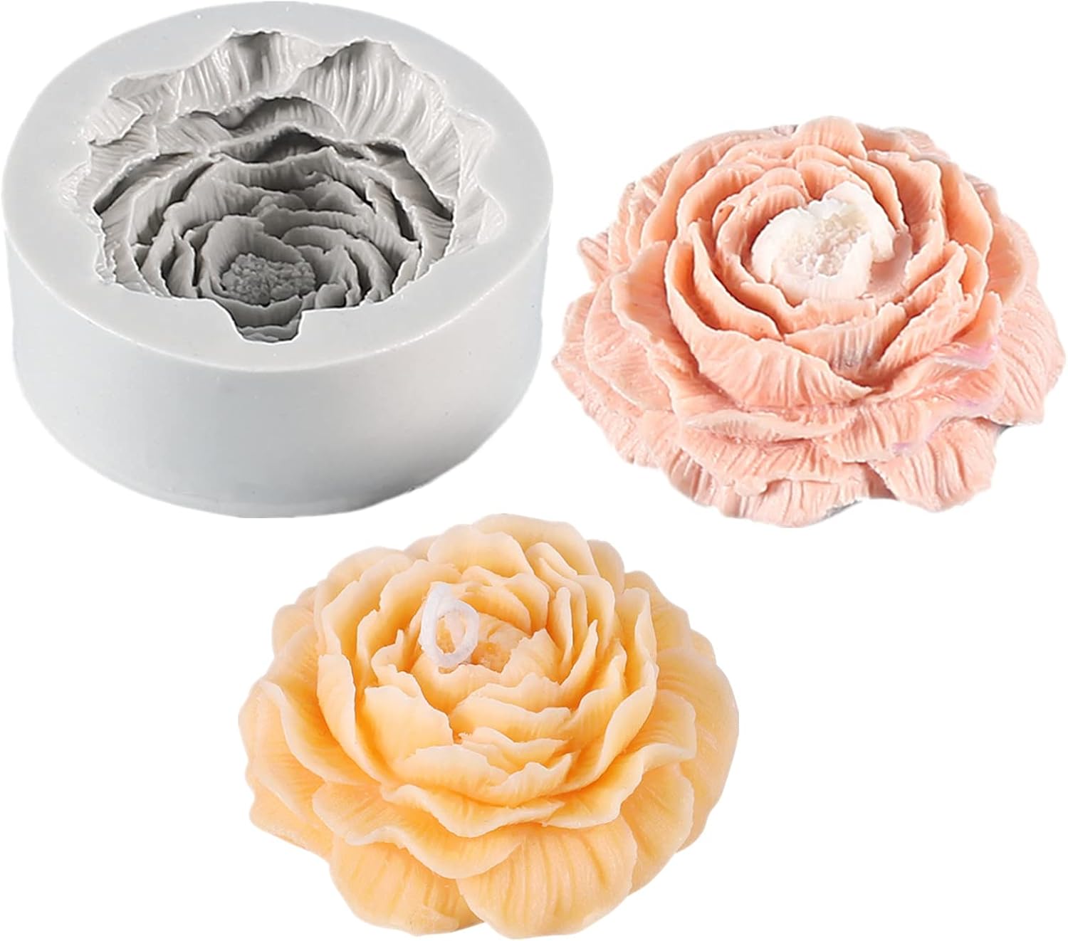 Molde de silicona para velas de flores de peonía, molde de jabón, fondant, chocolate, pastel, dulces, resina epoxi, yeso, arcilla, herramientas de