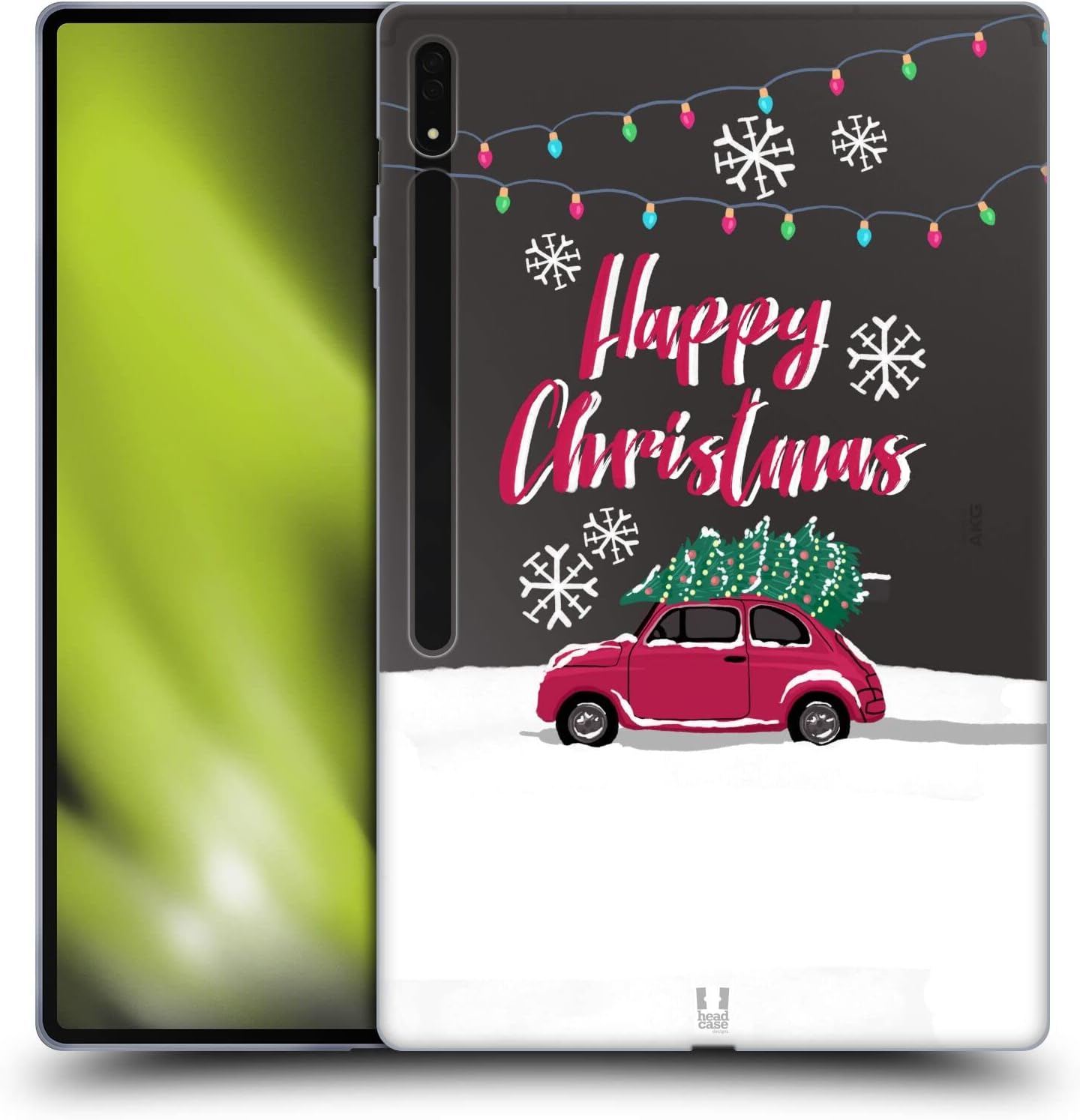 Head Case Designs Red Car Merry Christmas Trees Soft Gel Case Compatible with Samsung Galaxy Tab S8 Ultra