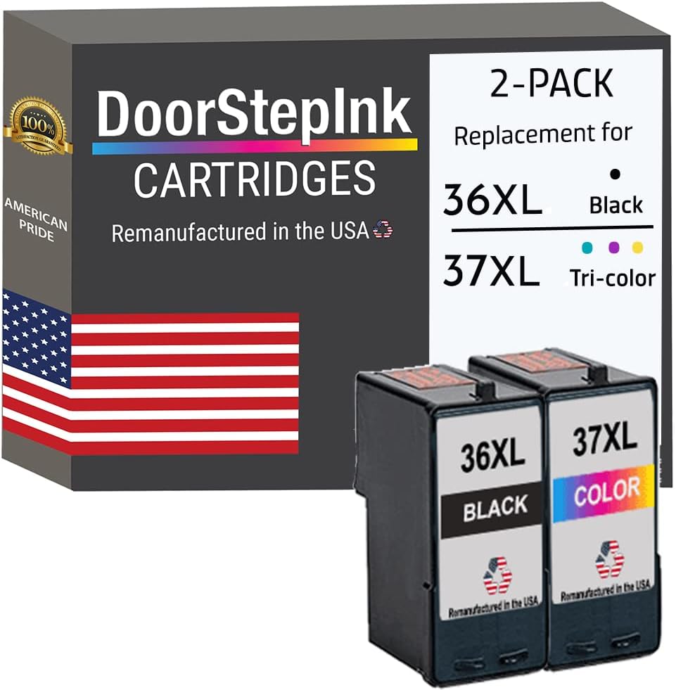 DoorStepInk Cartucho de tinta remanufacturado en Estados Unidos para Lexmark 36XL 36 XL  37XL 37 XL 18C2170 Negro 18C2180 Color para Z Series Z2420
