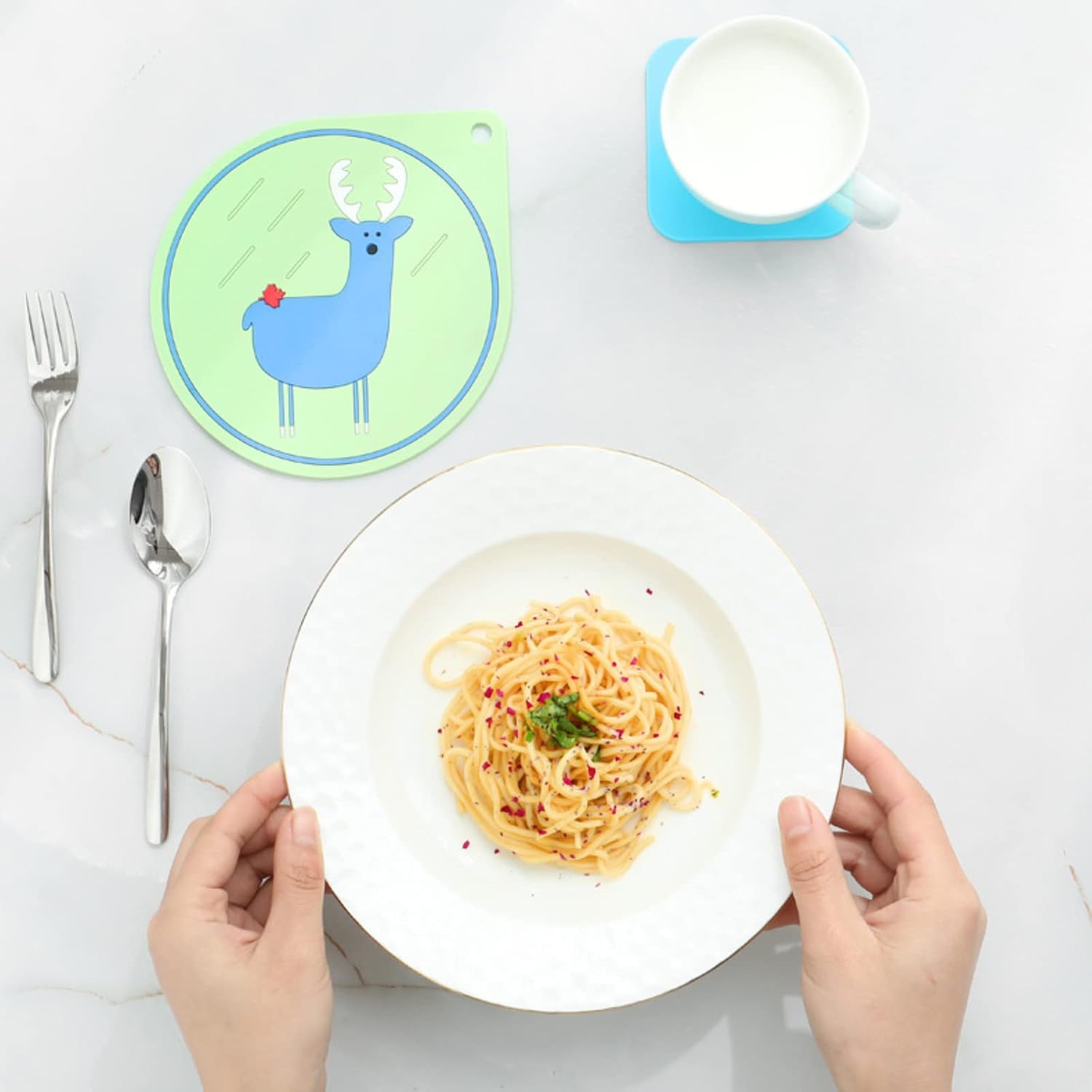 4 soportes de silicona para ollas de cocina de animales de dibujos animados, resistentes al calor, patrón de conejo de elefante, salvamanteles para